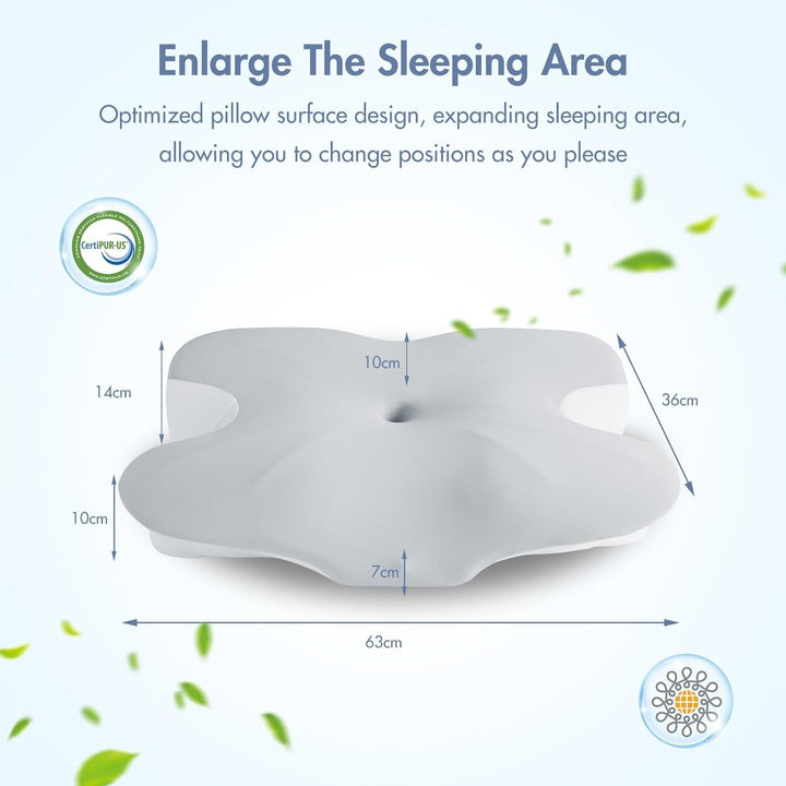 Elegear Pernă din spumă de memorie cu capac de pernă de răcire, pernă pentru dureri de gât Pernă pentru dormit lateral Pernă ergonomică Pernă ortopedică pentru dormit lateral, spate, abdominal 63X 10/14 X36Cm