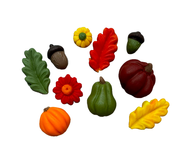 Set mit 10 essbaren Zuckerdekorationen, Herbst