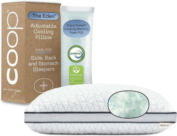 Coop Home Goods Eden Cool pernă reglabilă, dimensiune King, spumă de memorie reglabilă cu infuzie de gel, țesătură Lulltra moale și respirabilă, ideală pentru toți dorminții, ecologică,