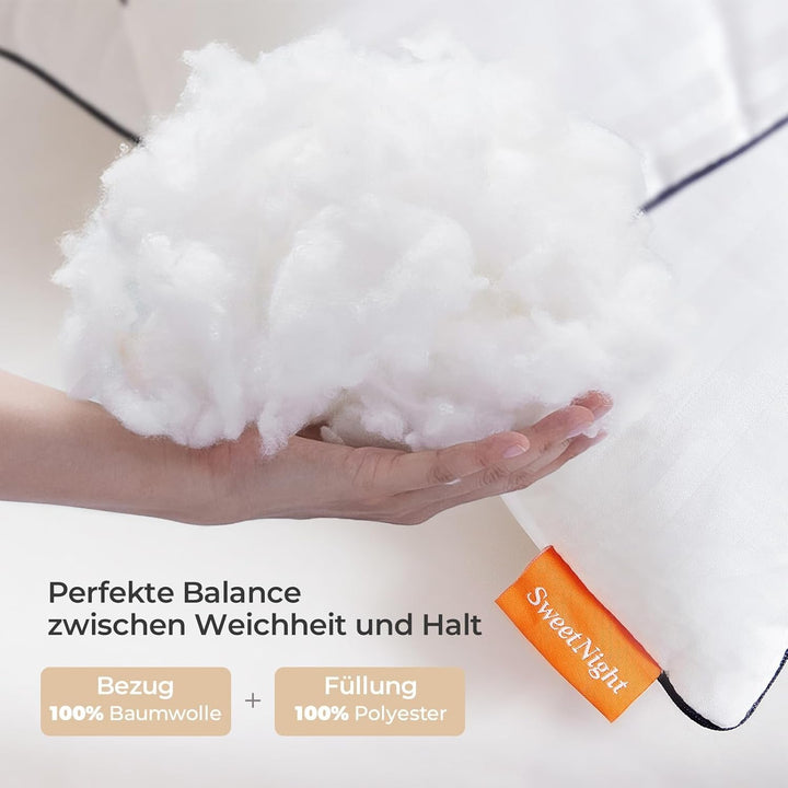 Pernă Sweetnight 80X80 Set de 2, pernă din microfibră 1300G, pernă moale și de susținere a gâtului pentru toate pozițiile de dormit, capac respirabil 100% bumbac, certificat Oeko-Tex