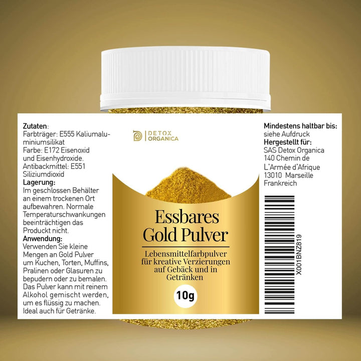 Goldpulver Essbar, 10G Lebensmittelfarbe Gold Ohne E171 Farbstoff, Goldstaub Zum Backen Und Dekorieren, Ideal Für Torten, Kuchen, Schokolade Und Getränke, Essbarer Glitzer