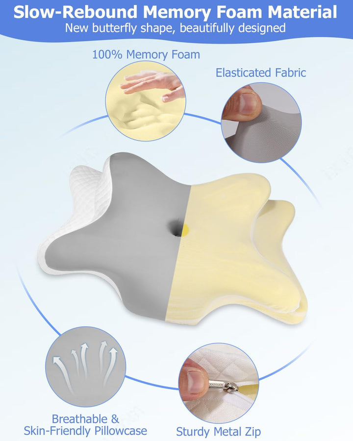 Pernă ortopedică, Pernă de susținere laterală, Pernă de susținere a gâtului, Pernă pentru dureri de gât, Pernă din spumă de memorie, Pernă ergonomică, Pentru susținerea laterală a spatelui și a burții - formă de fluture
