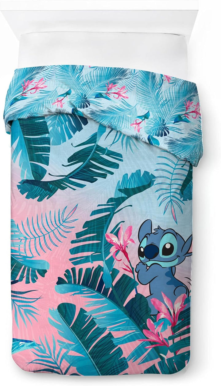 Jay Franco Disney Lilo Und Stitch Blumige Bettwäsche Für Eine Person – Kinderbettwäsche Set Inklusive 50 X 70 Cm Kopfkissenbezug, Maschinenwaschbare Baumwollbettwäsche