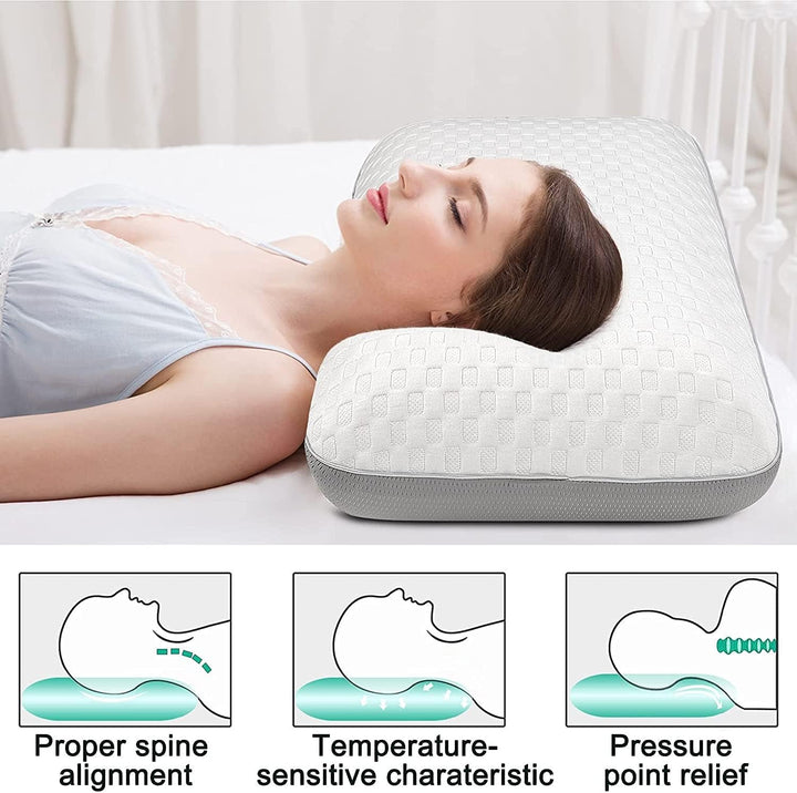 Fityou Pernă din spumă de memorie, pernă de sprijin pentru gât, pernă ergonomică de dormit, pernă de răcire, design cu două fețe, capac de pernă lavabil (67.5X40X13Cm)