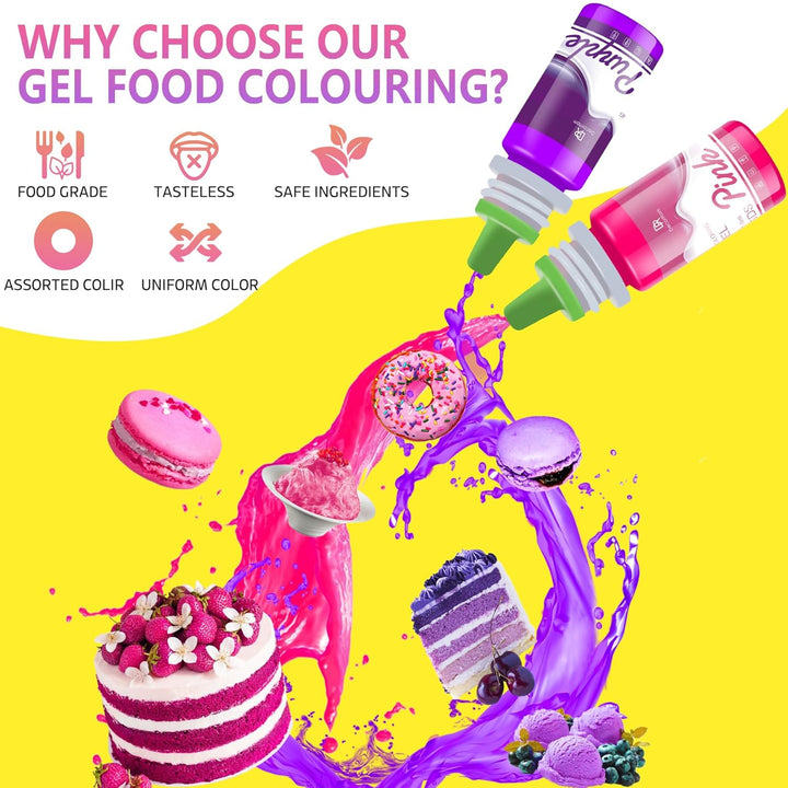 Lebensmittelfarbe Gel - 12 Farben Konzentrierte Gel Lebensmittel Farben Für Kuchen Dekoration, Backen, Kekse, Macaron - Zuckerfrei Food Coloring Für Getränken, Tortendeko, DIY Slime, Osterei - 10Ml Je