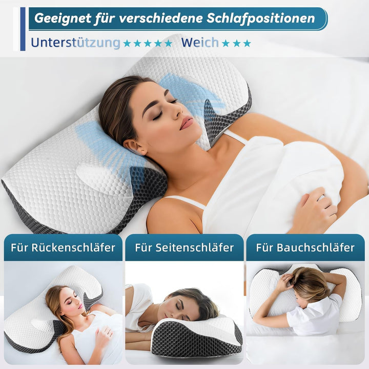 IDEA Pernă pentru dureri de gât, pernă ortopedică fabricată din pernă din spumă de memorie, pernă ergonomică pentru gât pernă pentru sprijin optim, pernă anti-sforăit pentru dormitul lateral, dorsal și abdominal
