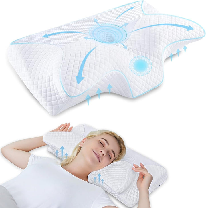 Pernă ortopedică din spumă de memorie pentru susținerea gâtului pernă pentru coloana cervicală Pernă ergonomică pentru dureri de spate, laterale și abdominale, 70X40X8.5/14Cm