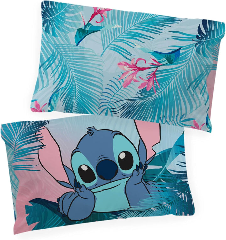Jay Franco Disney Lilo Und Stitch Blumige Bettwäsche Für Eine Person – Kinderbettwäsche Set Inklusive 50 X 70 Cm Kopfkissenbezug, Maschinenwaschbare Baumwollbettwäsche