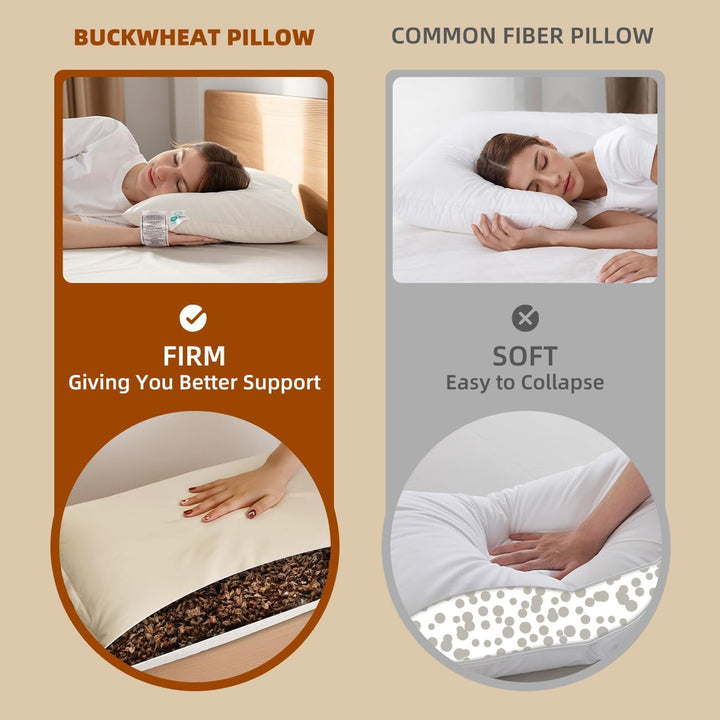 LOFE Pernă organică de hrișcă pentru dormit, 35,6 X 50,8 cm, reglabilă, respirabilă pentru un somn răcoros, suport cervical pentru cei care dorm pe spate și lateral (Tartary Buckwheat Hulls)