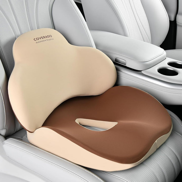 Coverado Pernă de scaun și pernă de susținere lombară O singură bucată pentru scaun de birou și scaun auto, pernă ergonomică de susținere a spatelui din spumă de memorie, pernă de ușurare a durerii sciatice și a spatelui și a tailbone-ului