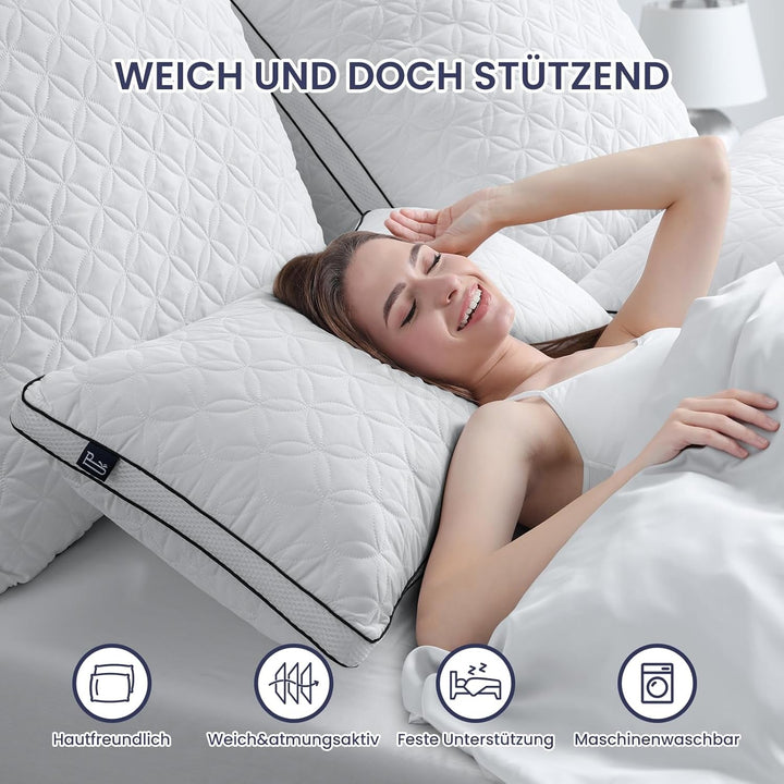 Pernă Bedstory 40X80Cm Set de 2 perne, pernă de dormit din microfibră 2X950G, pernă de pat respirabilă și lavabilă, ideală pentru un somn odihnitor profund, certificată Oeko-Tex